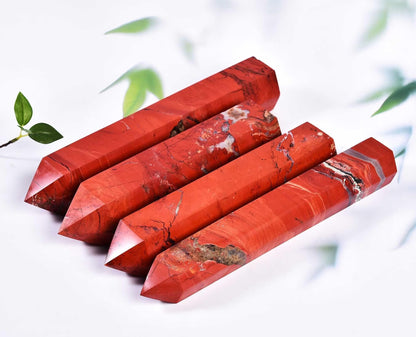 AMOYSTONE Red Jasper Obelisk Large Healing Crystal Stone Wand Tower 6 Faceted Column Reiki Chakra Meditation Therapy 2.2-2.6 LBS