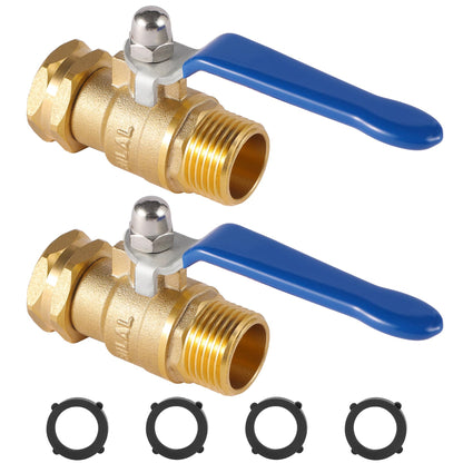 BILAL Heavy Duty Garden Hose Shut Off Valve with Long Handle, High Flow Hose Ball Valve 3/4" GHT Brass Water Valve Shutoff Tool with Rubber Washers, Garden Hose Connector Adapter Fittings (2 Pack)
