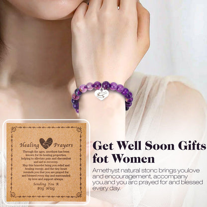 Encouragement Healing gifts,Natural Stone Amethyst Bracelet for Women ,Those Facing Illness or Anxiety to Get Well Soon, Inspirational Gifts on Thanksgiving Christmas Valentine's Day (Agate amethyst)