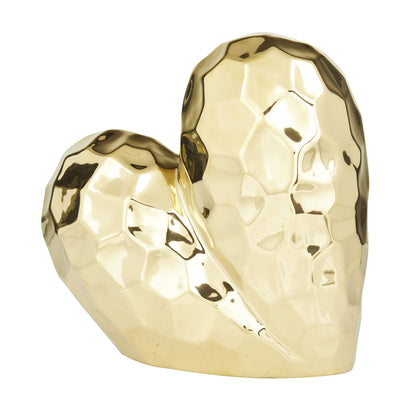 Deco 79 Porcelain Ceramic Heart Decorative Sculpture Dimensional Angled Origami Inspired Home Decor Statue, Accent Figurine 8" x 3" x 8", Gold