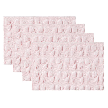 Artoid Mode Pink Bows Spring Placemats Set of 4, 12x18 Inch Soft Plush Faux Fur Wool Holiday Table Mats for Party Kitchen Dining Decoration