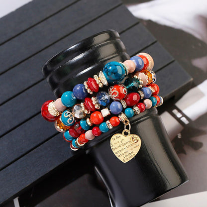 Jewellify Women Beaded Bracelet Set - Colorful Boho Stackable Design with Crystal Accents Bangle stretch Bracelet - Trendy Fashion Bracelets Jewelry for Women (Red)