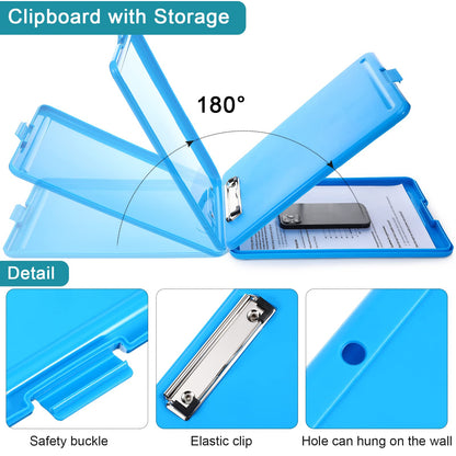 4 Pieces Clipboard with Storage Plastic Storage Clipboard Nursing Foldable Clip Board with Low Profile Clip for Student Teacher Nurse Employee, 9. 5 x 13. 5 Inch (Black, Blue, Green, Rose Red)