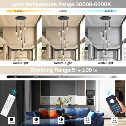 cenozo 9 Light Modern Glam Crystal Chandelier for High Ceiling LED Dimmable Ceiling Pendant Light Staircase Foyer Enterway Living Room Chandelier Lighting Antique Black