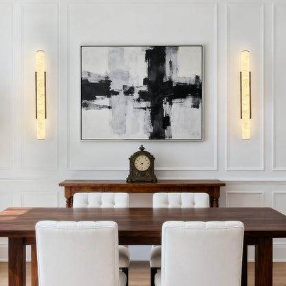 LMQNINE Natural Alabaster Wall Sconces Set of Two Spanish Marble Wall Light Cylinder Modern Black LED Sconce for Living Room Bedroom Bathroo Stairs（L-2Pack）