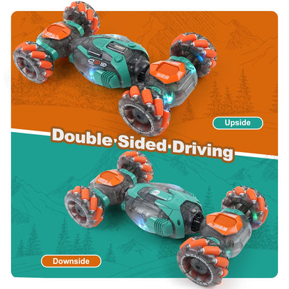 QPOU Gesture Sensing RC Stunt Car for Kids - 2.4Ghz Remote & Hand-Controlled Toy, Birthday Gifts for Boys 6 7 8 9 10 11 12 Year Old, Twist Off-Road Vehicle with Lights & Music