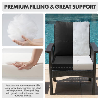MIULEE Black Outdoor Dining Cushion 20x20 Inch Waterproof & 3 Year Color Fastness Deep Seat and Back Cushion for Patio Furniture Chair with Ties