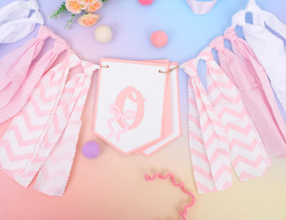 Bow One High Chair Banner - Sweet 1st Birthday Decorations, Pink Princess Party Photo Backdrop, Girls Smash Cake Highchair Banner, First Birthday Fabric Garland