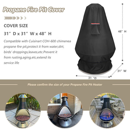 CHC-601 Chimenea Propane Fire Pit Heater Cover,Heavy Duty 600D Waterproof Cover Compatible with COH-600 Chimenea Propane Fire Pit,31"D x 31"W x 48"H,Black