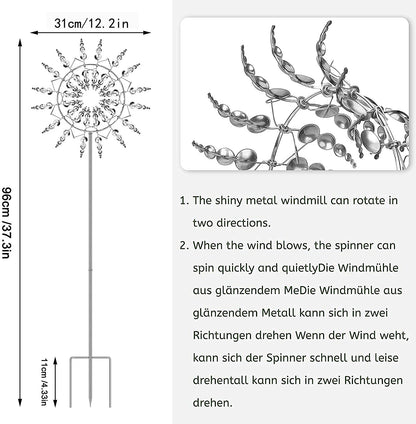 Unique and Magical Metal Windmill, 3D Wind Powered Kinetic Sculpture, Wind Spinner Solar, Wind Spinners for Yard and Garden, Windmill Catchers Outdoor Patio Decoration