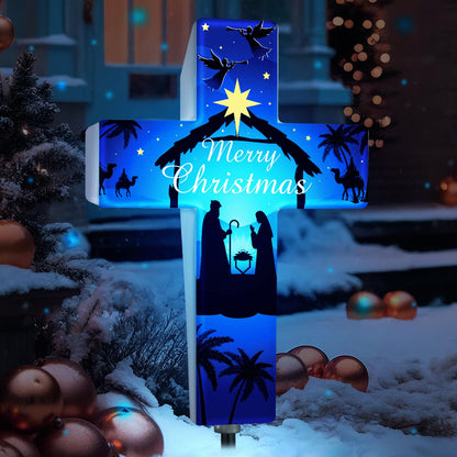 Yousoontic Christmas Garden Stake Solar Lighted Holy Night Outdoor Solar Religious Yard Decorations Light up Rustic Cross Stake Decor for Patio Yard Decoration (Merry Christmas)