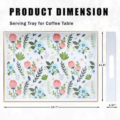 Leemxiiny Rectangle Serving Tray with Handles, Coffee Table Tray for Ottoman, Living Room, Outdoor Tray for Patio Entertaining, Serving Breakfast Kitchen Platter LEE3040WH