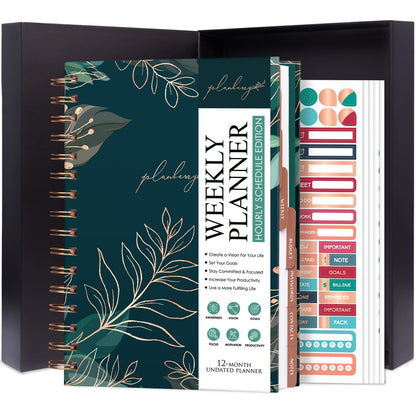 PLANBERRY Hourly Schedule Planner Premium – Undated Weekly Organizer with Time Slots & Monthly Budget – Time Management, Goal Setting, to-Do List & Habit Tracker –6.9″x8.5″(Green Pastures)