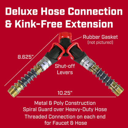 Chapin 6-9482: Deluxe 2-Way Shutoff Hose Connection with Kink-Free Extensions, Fits Standard Garden Hoses, Metal and Plastic Construction with Shut-Off Valves, Leak-Free, Dual Water Flow