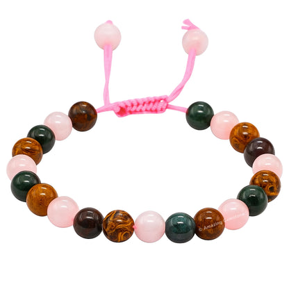Amazing Gemstone Period Bracelets for Women - Bloodstone Mariyam Jasper Rose Quartz Bracelet Set for Healing Calming Anxiety Stress Relief Gifts (Adjustable) (Pleasant Period/Menstrual Support)