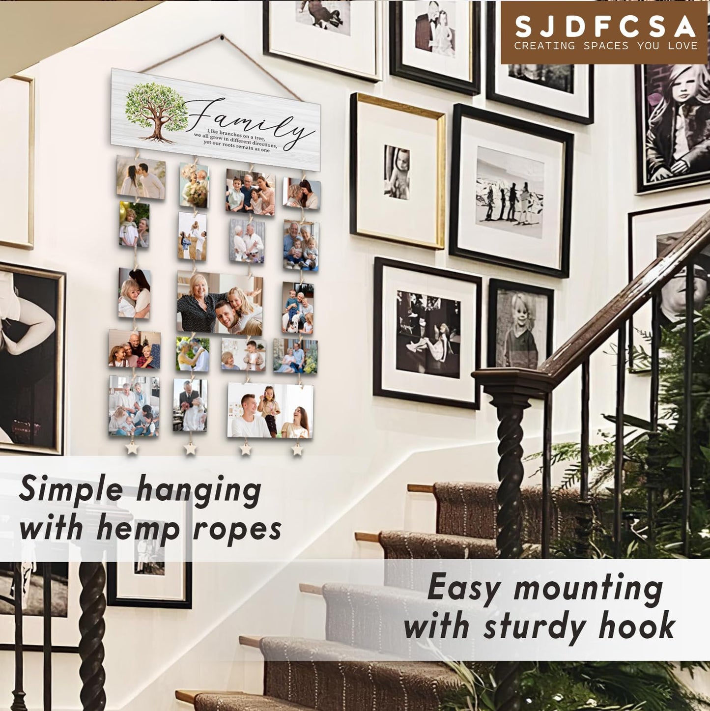 SJDFCSA Family Tree Picture Frame，Family Picture Frames Collage Photo Hanging Display Picture Board, Like Branches on a Tree Yet our Roots Remain as one, Home Living Room Bedroom Wall Decor XXXK
