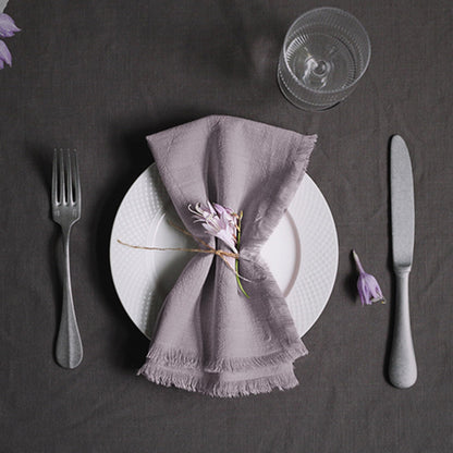 Ayuzawa Handmade Cloth Napkins 100% Cotton with Fringe，Delicate Napkins for Dinners, Parties, Weddings and More，18 x 18 Inch Set of 4 - Lavender