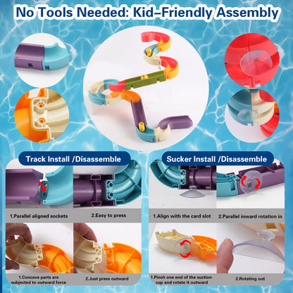 Fracurs Duck Slide Bath Toys for Kids Ages 4-8, Bathtub Toys DIY Wall Track Building Kit for Toddlers 2-4 3-5, Fun Shower Toys Bathtub Time Birthday Gift for 3+ Years Old Boys and Girls（34PCS）