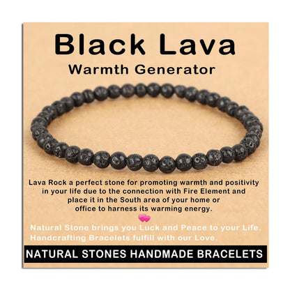 AD Beads Handmade Gemstone Stretch Elastic Bracelet Crystal Healing Reiki Nature's Beauty and Spiritual Essence Unisex (4mm, Black Lava (Warmth Generator))