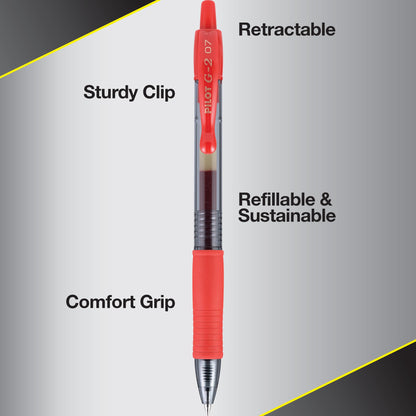 Pilot G2 Premium Refillable And Retractable Gel Ink Pens, Fine Point (0.7mm), 8 Colors, 8 Count (16606)