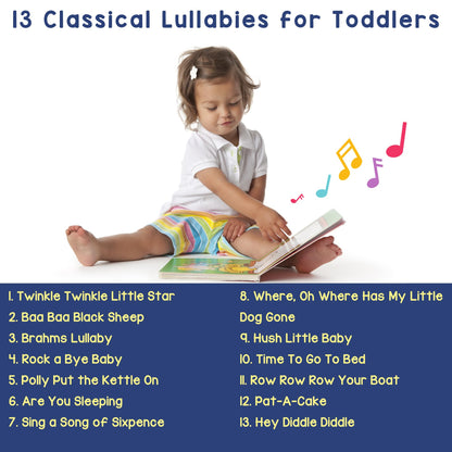 LEARNING BUGS Bedtime Songs – 13 Timeless Lullabies for Little Ones, Musical Books for Toddlers, 28-Button Music Book, Musical Toys for Toddlers 1-3