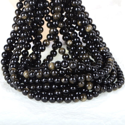 ICAI (Gold Obsidian) Natural Stone Beads Gemstone Round Loose Beads Crystal Energy Stone Healing Power for Jewelry Making DIY,1 Strand 35-37pcs(10mm)