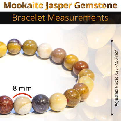 ANAYA AGATE Mookaite Jasper Bracelet, Natural Healing Crystal Bracelet for Women and Men, 8mm Round Beaded Bracelet for Spiritual, Protection, Positive Energy, Elastic Adjustable Size Gemstone Bead Bracelet