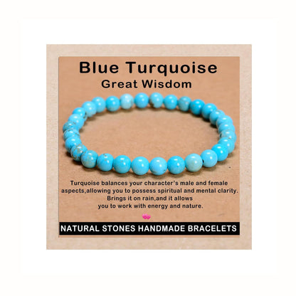 AD Beads Handmade Gemstone Stretch Elastic Bracelet Crystal Healing Reiki Nature's Beauty and Spiritual Essence Unisex (6mm, Blue Turquoise (Great Wisdom))