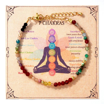 Opalencian 7 Chakra Crystal 4mm Beaded Bracelets for Women,Dainty Adjustable Natural Stone Bead Spiritual Friendship Bracelet Spiritual Anxiety Relief Fashion Charm Jewelry Gifts