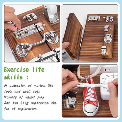 Canuan 20-in-1 Busy Board for Toddlers - Travel Toy Activity Board for Fine Motor Skills - Toys for 3 Years Old Kids With Switch, Locks, Shoe Laces, Music Box