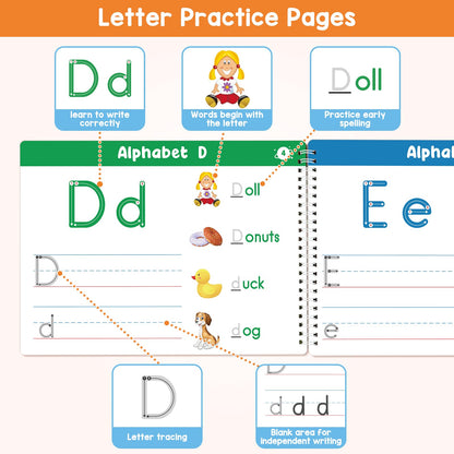 Preschool Learning Activities Educational Workbook, Learn to Write Alphabet Practice Book, Tracing Letter Number Colors Shapes Autism Learning Materials, Great for Kindergarten Preschool Classroom.