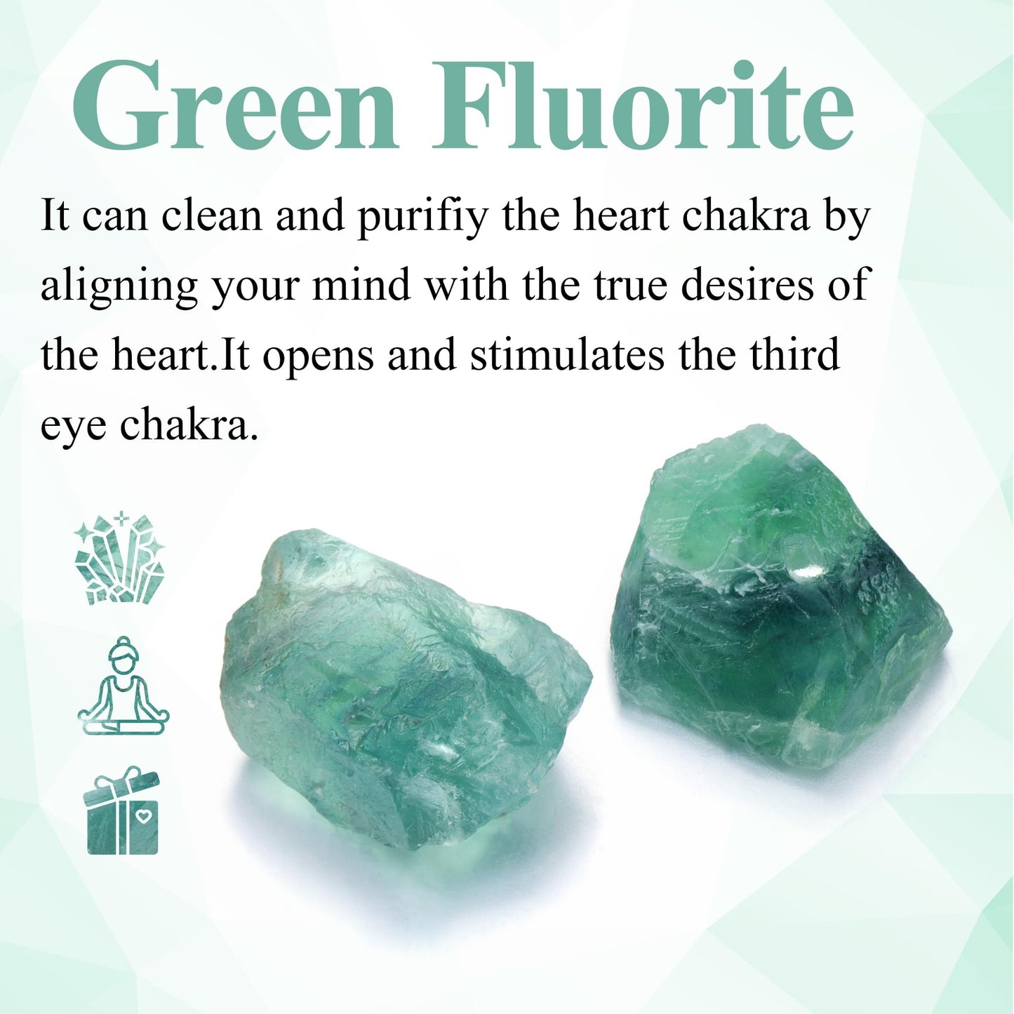 Jovivi 2pcs Raw Green Fluorite Crystals,Large 1.6-2.2" Healing Crystals Natural Rough Stones Crystal for Tumbling, Cabbing, Home Decoration, Polishing, Wicca & Reiki