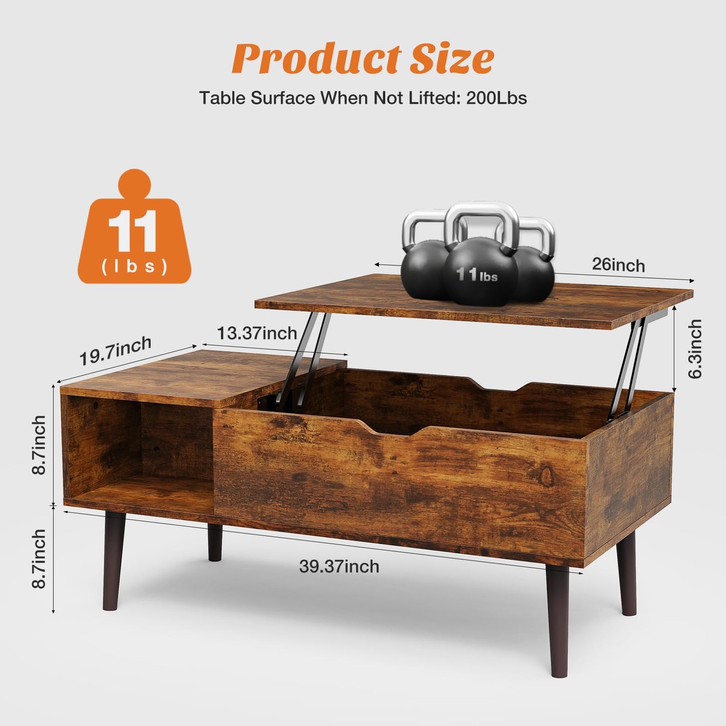 Sweetcrispy Lift Top Coffee Tables for Living Room, Small Rising Wooden Center Tables with Storage Shelf and Hidden Compartment, Brown