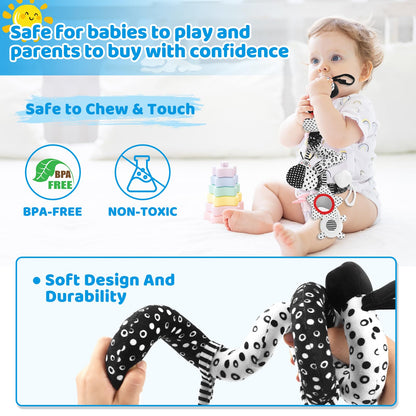 AJsupojouet High Contrast Baby Toys - Black & White Hanging Toys for Car Seat, Stroller & Crib | Newborn Essentials 0-6 Months | Perfect