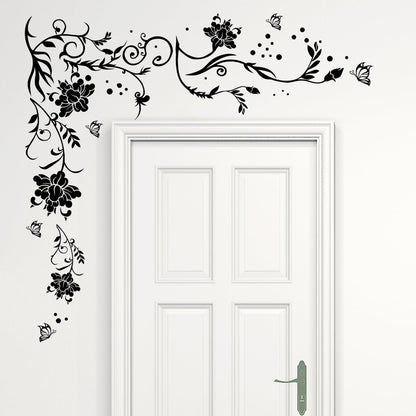Supzone Flowers & Butterflies Wall Decals - DIY Black & Floral Wall Stickers for Bedrooms & Living Rooms