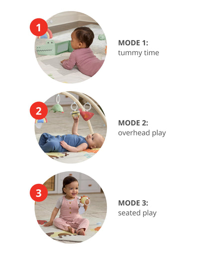 Skip Hop Baby Play Gym 3-in-1 Sensory Tummy Time Activity Mat with 17+ Skill-Building Developmental Activities, 14 Animals & Shapes, 5 Hanging Toys and Crocodile Mirror, Geometric Wonders, Age 0-2y