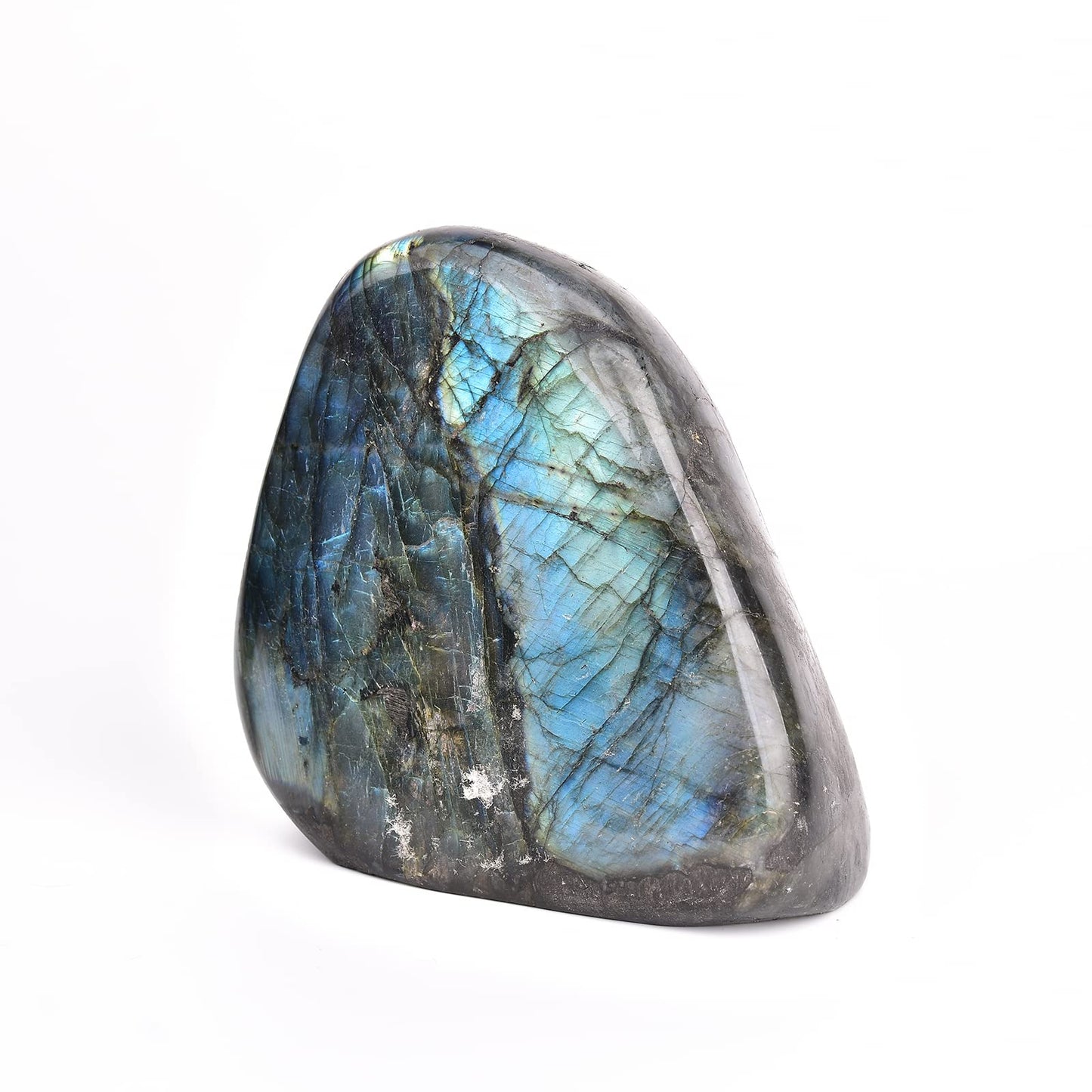 JIC Gem Class 1 Labradorite Palm Stone Crystal, Polished Healing Pocket Worry Stone for Anxiety Stress Relief 1.5-1.8lb