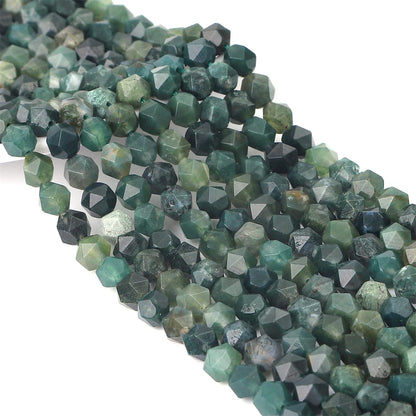 BEADIA Faceted Natural Moss Agate Stone Round Beads 8mm 36cm/Strand for Jewelry Making
