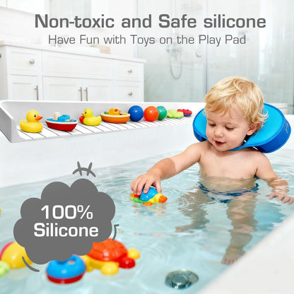 DubiLaka 31.5" Bathtub Splash Guard for Kids & Toddlers - Silicone Play Shelf & Toy Storage Tray with Strong Suction Cups to Prevent Water Spills, No-Leak Fun Bath Time - Tub Toy Holder Ledge,White