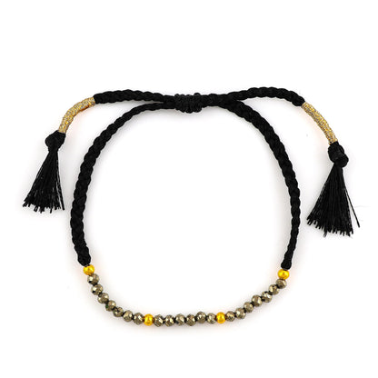 GEMSYMPHONY Pyrite Gemstone Beads Braided Bracelet – 3.5mm Natural Stone Beads, Handmade Adjustable Braided Rope Bracelet, Healing Crystal Jewelry for Men & Women, Unisex Boho Gift (Pyrite)