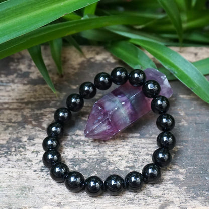8MM Black Tourmaline Bracelet, 3A Grade Natural Chakra Crystal Jewelry | Birthstone of October, Fit 6.5" Wrist Size, Bring Luck, Peace & Love, Feng Shui Gift for Friends Familys