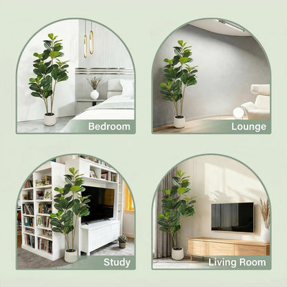 6FT Artificial Fiddle Leaf Fig Tree for Indoor Home Office Decor-Realistic Fake Ficus Tree in Black Planter,Faux Plant with Lifelike Trunk&Leaves for Living Room,Housewarming Gift