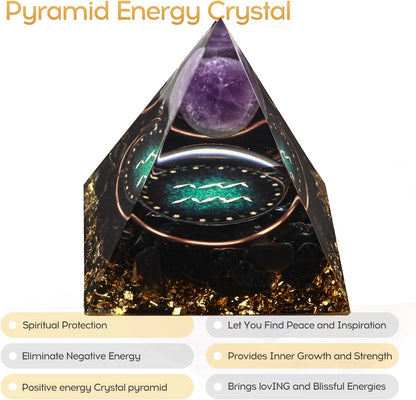 12 Zodiac Orgone Crystal Pyramid, Natural Amethyst with Obsidian,Healing Crystals Pyramid for Protection Chakra, Unique Constellation Pyramid for Positive Energy, Healing Money Health(Aquarius)