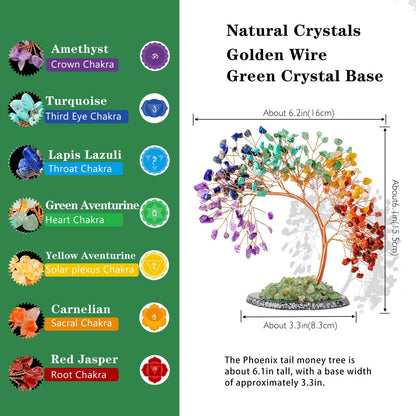 Runyangshi Natural Crystal Seven Chakras Agate Slice Tree of Life Natural Crystal Healing Stones Gemstone Trees Fengshui Good Luck Positive Energy Home Decor
