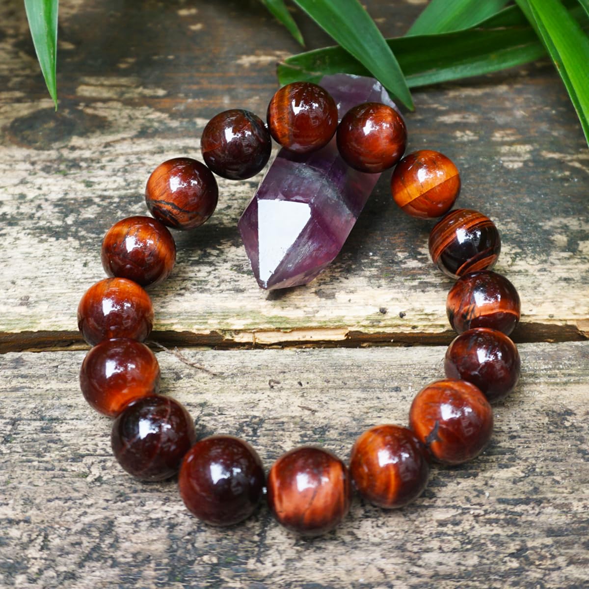 14MM Red Tigers Eye Bracelet for Unisex | Natural Healing Root Chakra Gemstones | Fits for 9" XLarge & Strong Wrist | Bring Luck & Fortune | Anxiety Stress Relief Spritual Gift for Friends Familys