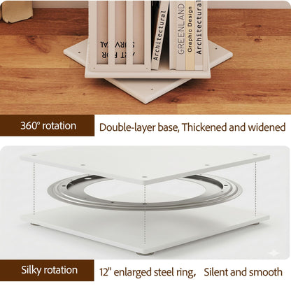 Raykion Rotating Bookshelf Tower, 6 Tier Bamboo Spinning Book Shelf, 360 Revolving Bookcase for Small Space Corner, Large Capacity Swivil Bookshelf for Living Room Bedroom Home Office, White