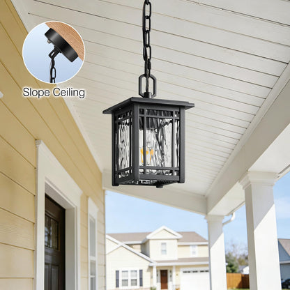 OPAXIS Dusk to Dawn Outdoor Pendant Light Fixtures, Modern Black Outdoor Hanging Lights with Photocell Sensor, Waterproof Exterior Chandelier for Porch, Outside Pendant Lantern with Adjustable Chain