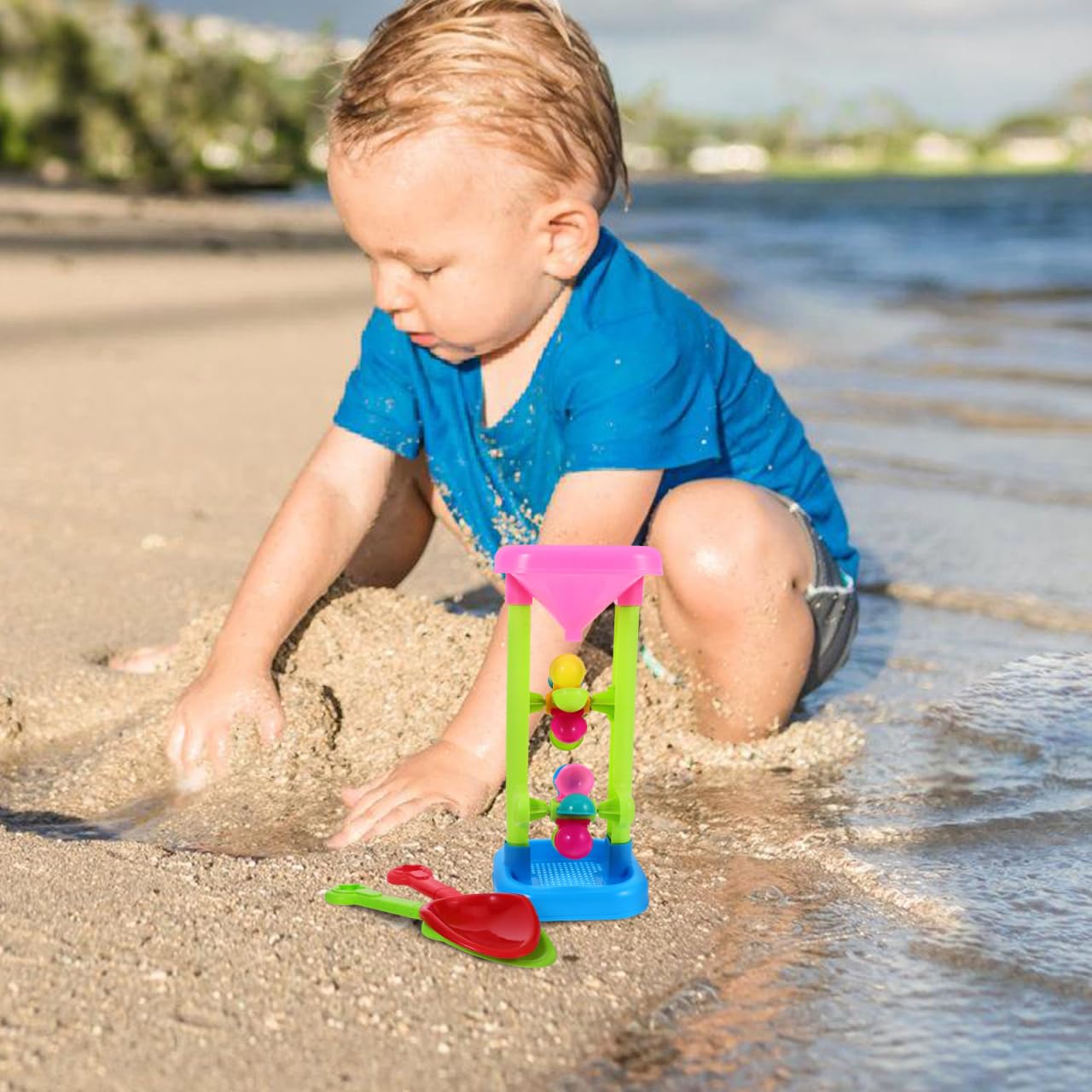 Toyvian Kids Sand Wheel Toy Flowing Sand and Water Wheel Tower Plastic with Spades for Children Summer Outdoor Travel Beach s