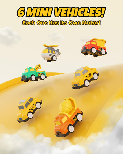LADFAR Construction Truck Toys for Boys & Girls Ages 3+, 7-in-1 Toy Carrier Truck with 6 Mini Pull Back Vehicles, Lights & Sounds Transportation Playset, Early Learning Birthday Gift for Toddlers Kids