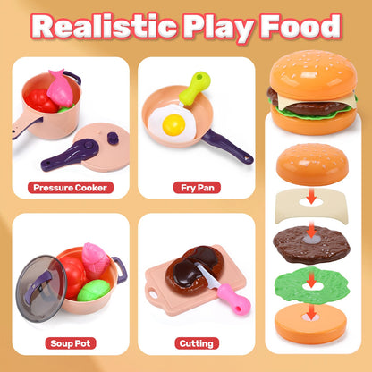 HOLYFUN Play Kitchen Sink with Running Water, Water Table Toy, Sink Toy with Functional Faucet, Play Food, Pots & Pans Kitchen Accessories, Realistic Pretend Play Gift Set for Toddlers and Kids (Pink)
